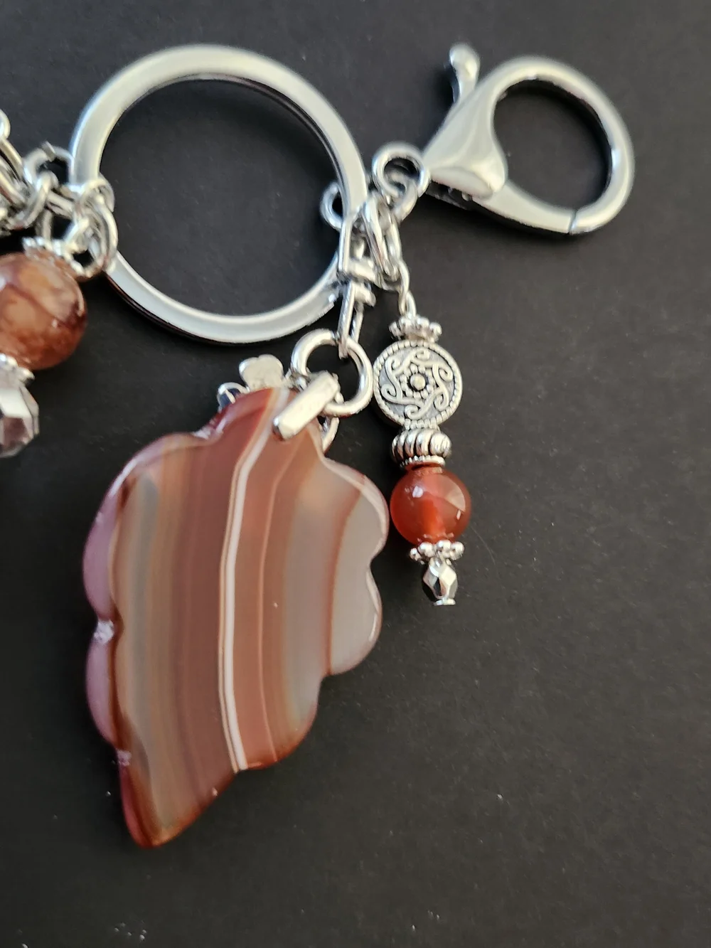Banded Agate Purse Charm or Keychain Coral Carnelian Handcrafted